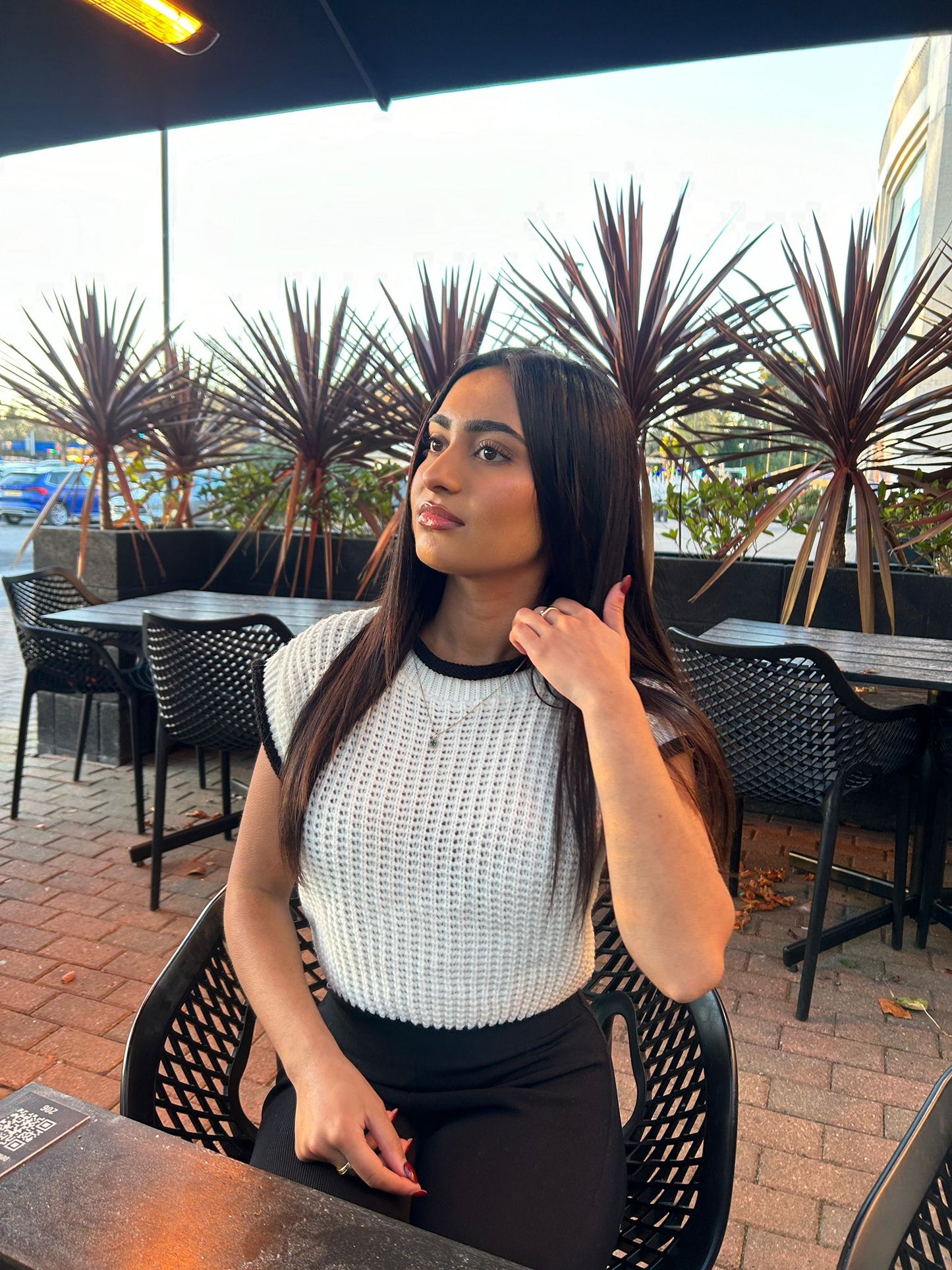 White Contrast Knitted Cropped Top