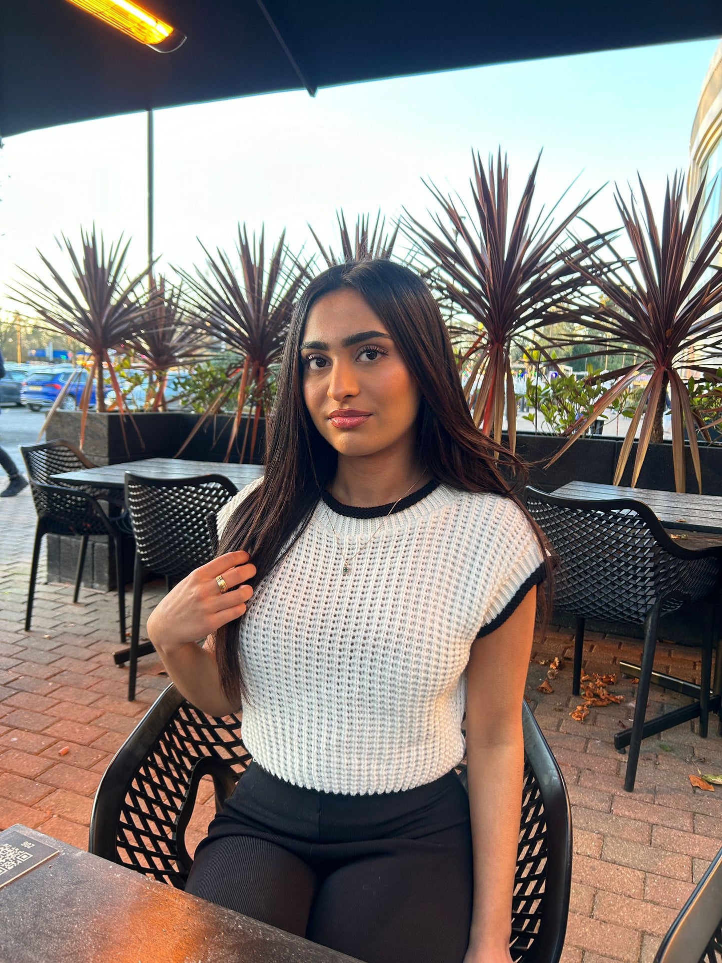 White Contrast Knitted Cropped Top