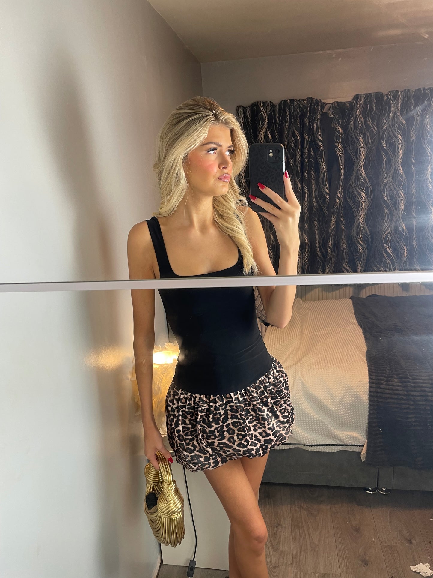 Leopard Print Puff Skirt Mini Dress