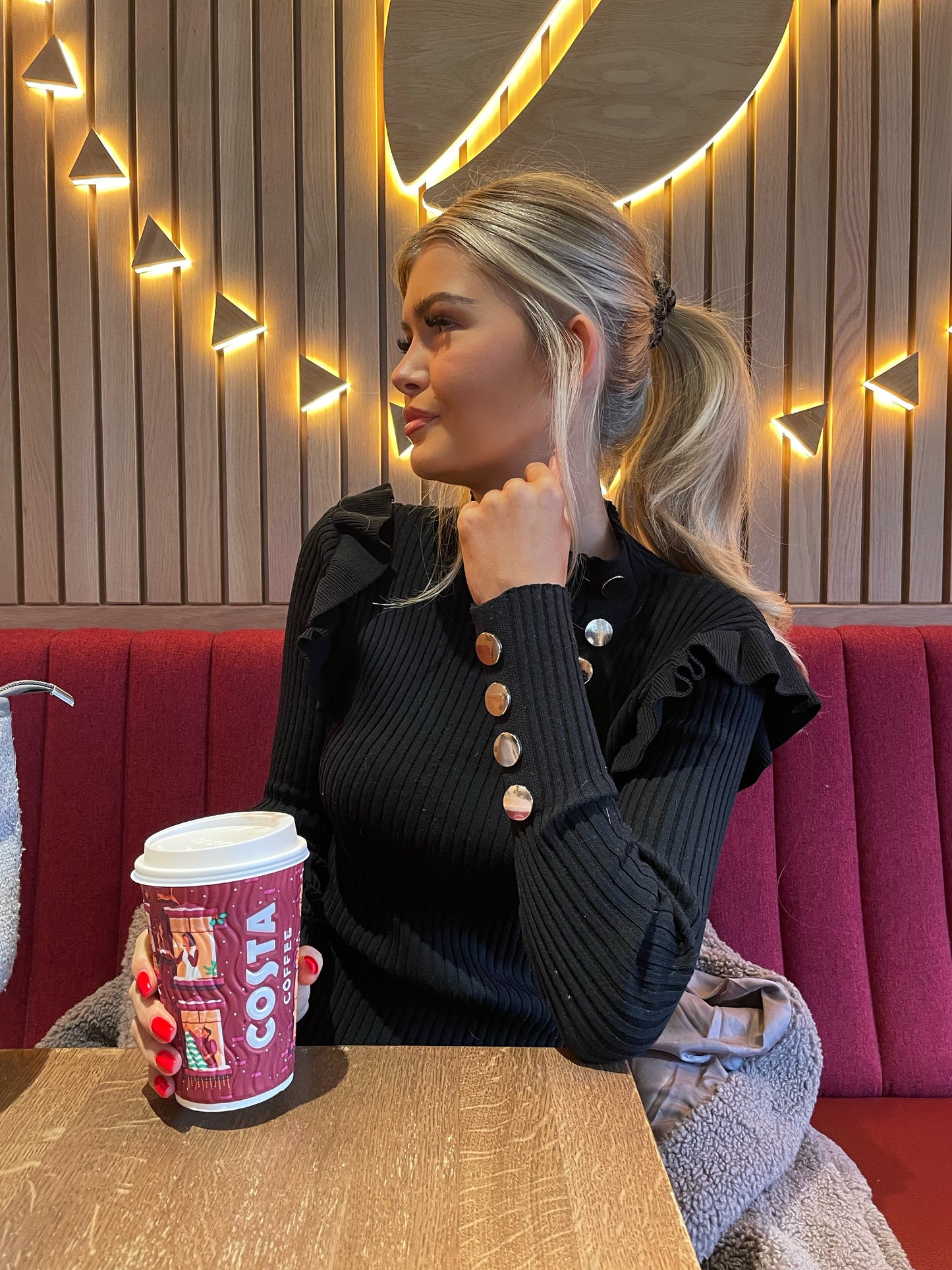 Black Ribbed Gold Button Jumper