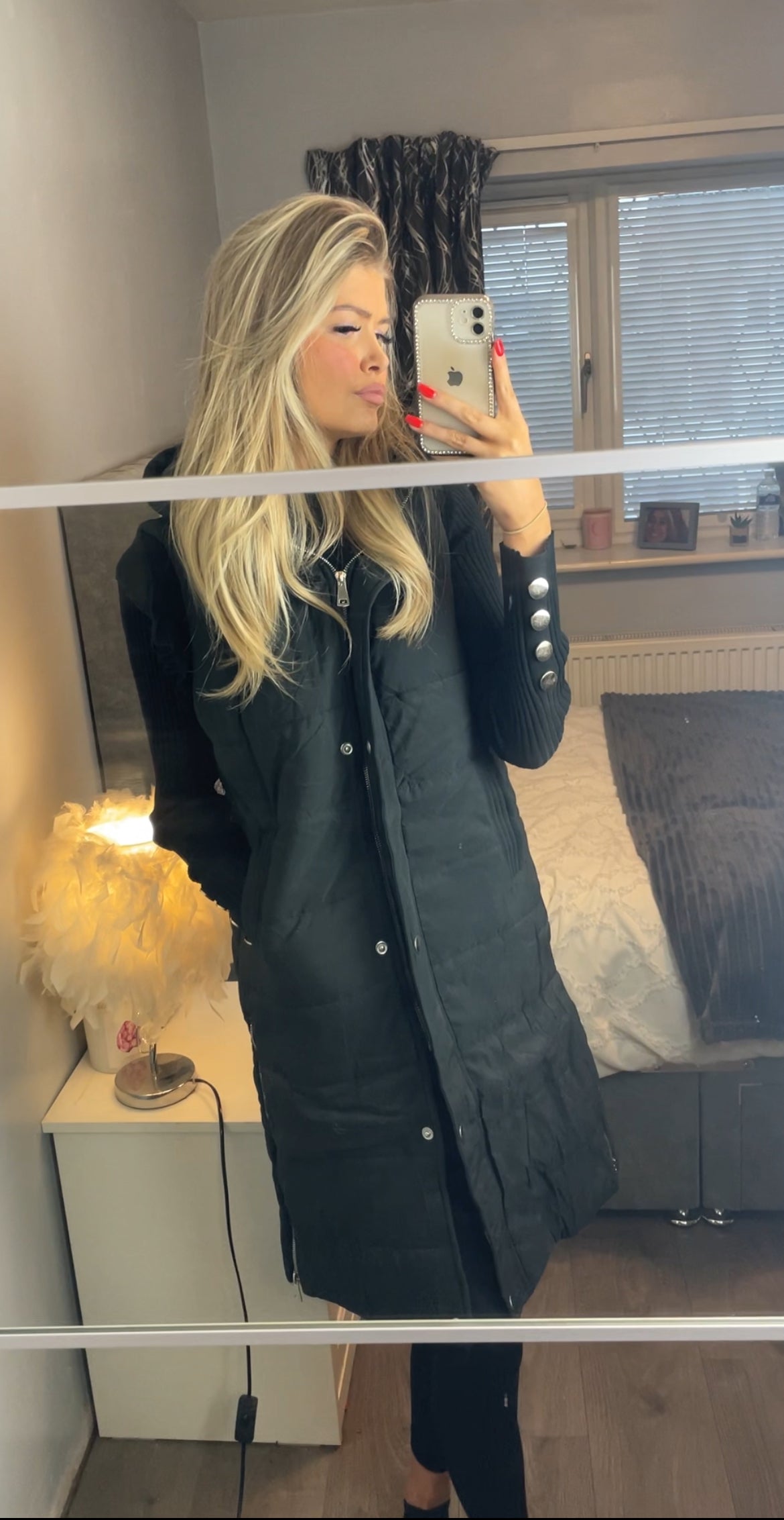 Black Hooded Midi Puffer Gilet