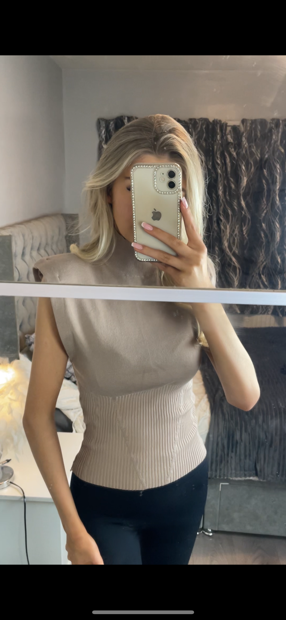 Taupe High Neck Knitted Top